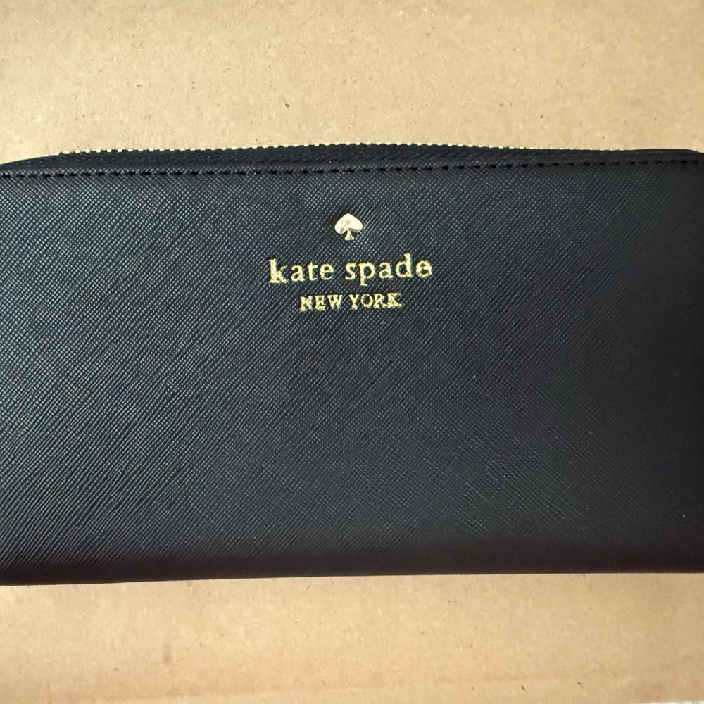 Kate Spade Black Zip Wallet with Gold Logo